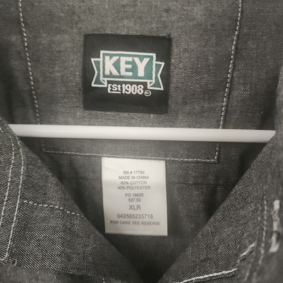 Key Chambray Work Shirt Men Size XLR GREY Button Long Sleeve EUC - Picture 4 of 7